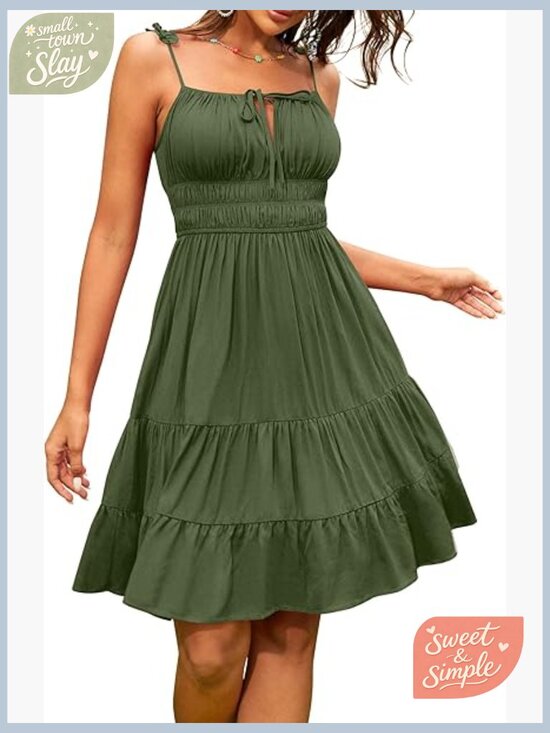 Square Neck Spaghetti Strap Mini Dress Smocked Waist Tiered Flowy Sundress
